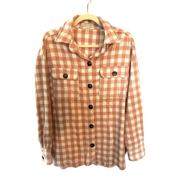 She & Sky Coral Plaid Shacket - Western Feminine - M - Picture 1 of 13